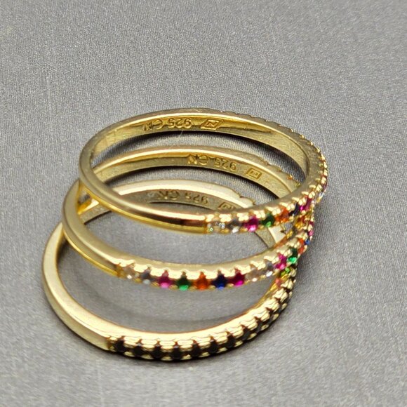 Set of 3 925 Sterling Vermeil Gold Rings Size 7 Gemstone Stack Signed CN 3.4g - Picture 3 of 7